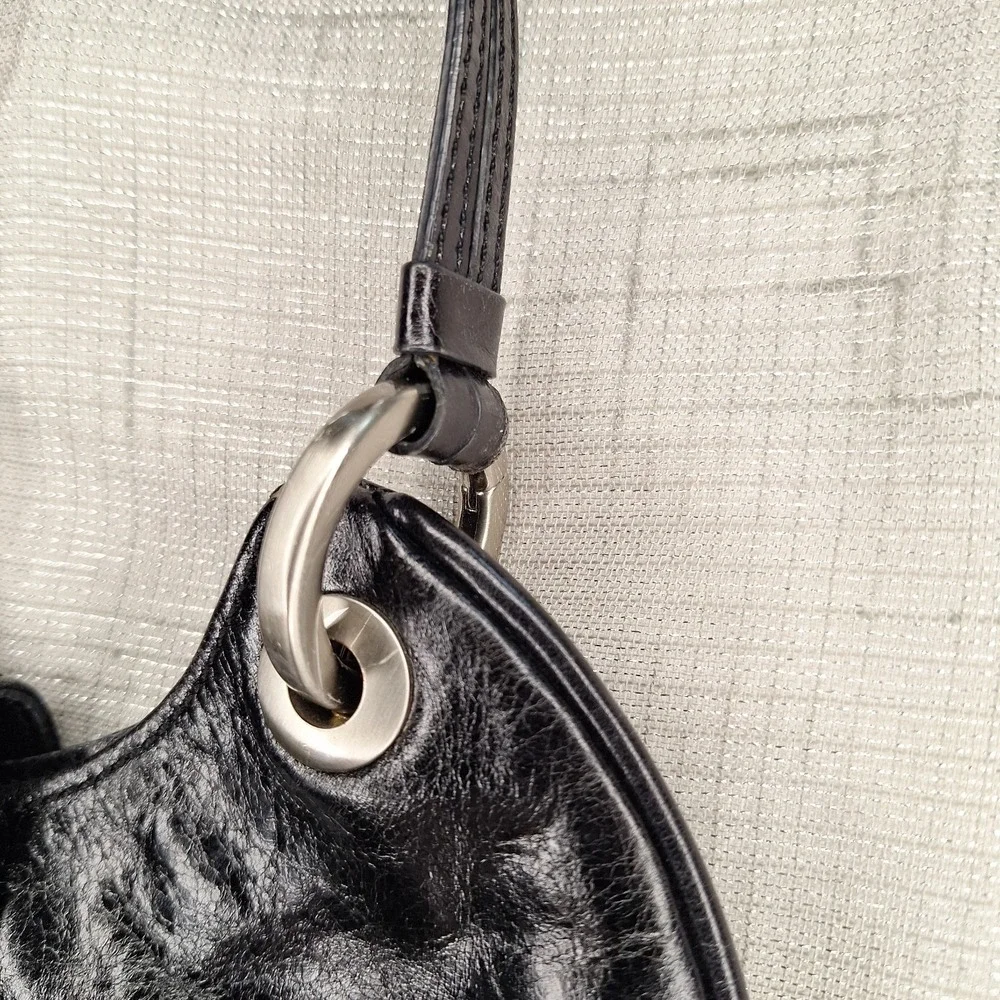 Kenneth‎ Cole New York Black Leather Med Small Hobo Buckle Accent Handbag Purse
